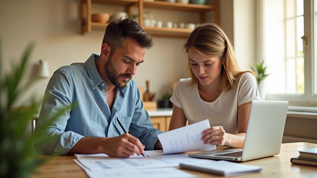 Couple examinant des documents financiers et budgets sur une table