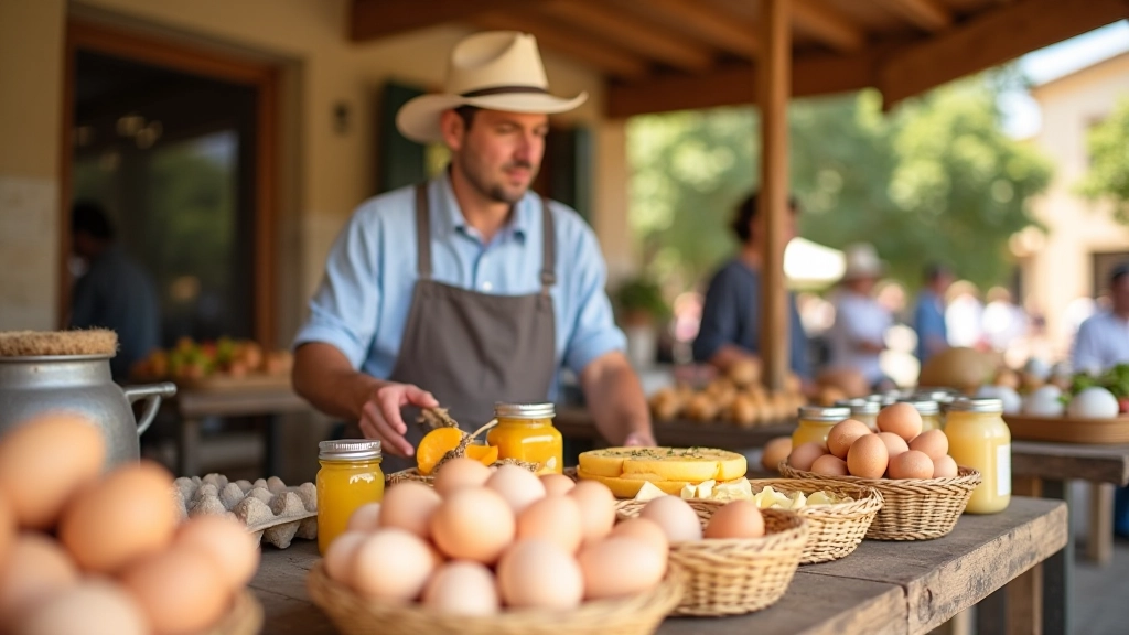 Producteur local vendant directement ses œufs fermiers et produits artisanaux au marché