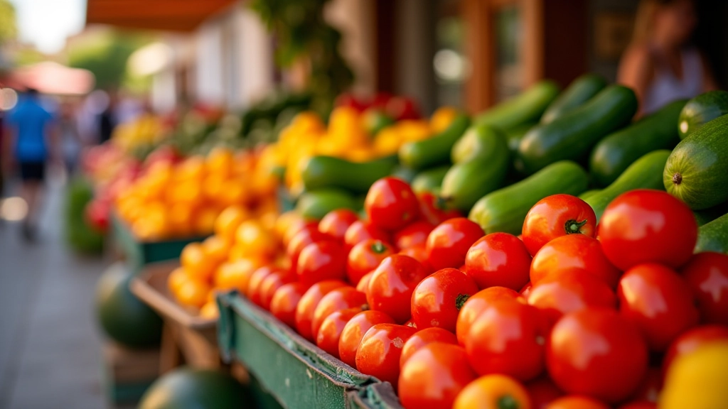 Étalage coloré de fruits et légumes frais au marché provençal avec des producteurs locaux