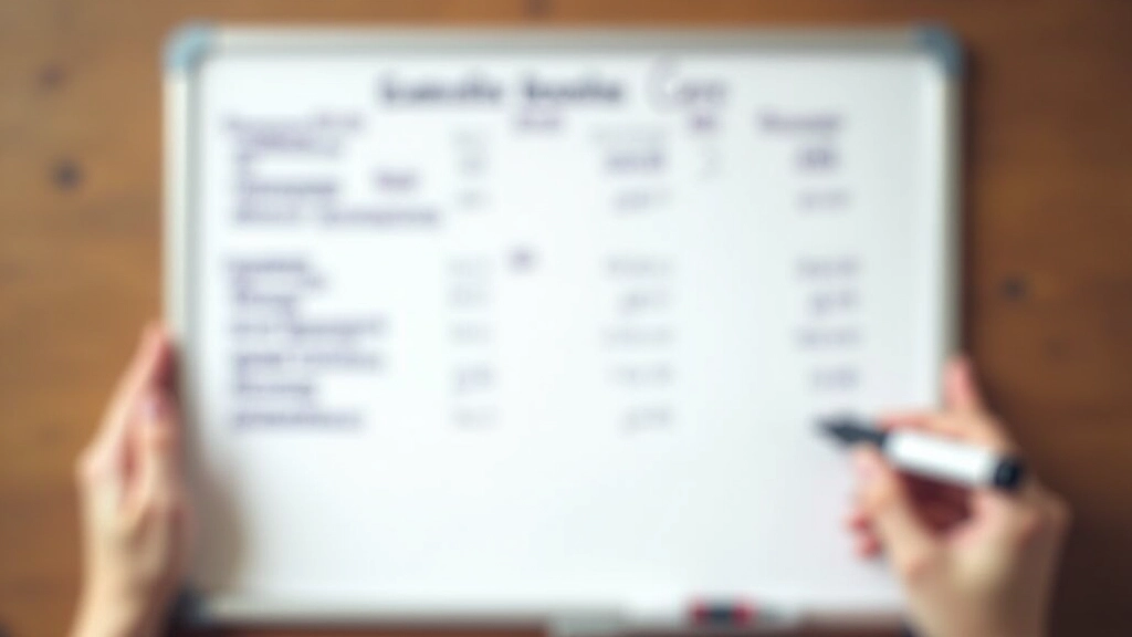 Tableau blanc avec calculs budgétaires et graphiques financiers