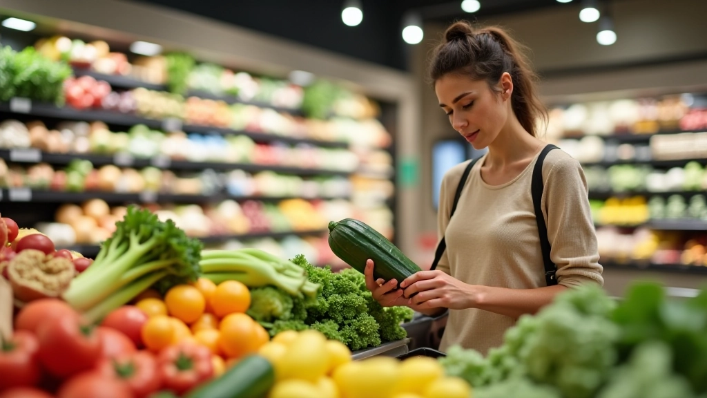 Courses au supermarché avec panier rempli de produits alimentaires